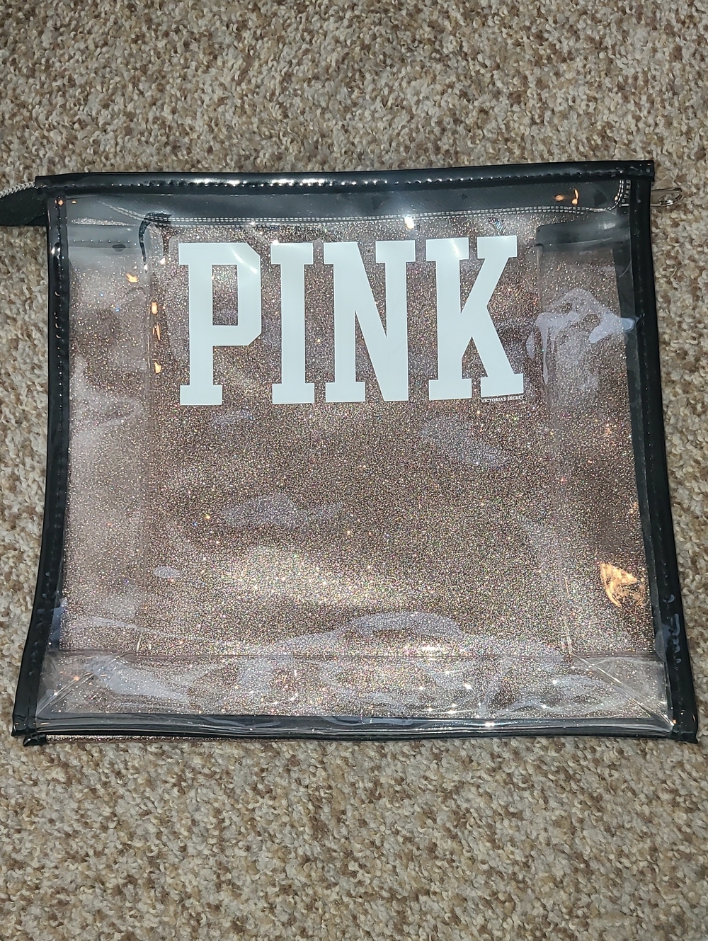 PINK Victoria's Secret Clear Cosmetic Pouch with Rose Gold Glitter